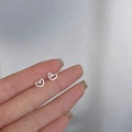 Elegant 925 sterling silver hollow heart stud earrings in polished silver finish - Hollow Heart II / Silver