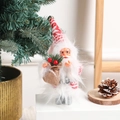 Standing Christmas gnome plush in red striped knit with berry bag and glasses - 20.7cm*11.5cm / Red Plaid
