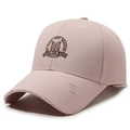 Distressed cotton baseball cap in Morandi pink with circular embroidery and vintage holes - Adjustable / Pink