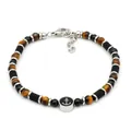 Pulsera de hombre con ojo de tigre, cuentas negras y colgante de ancla náutica - Estilo Ojo de Tigre Amarillo (B081)