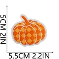 Detail view of pumpkin embroidery patch with dimensions showing checkered texture - Orange And Yellow Checkerboard Pumpkin