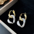 Detail of two-tone gold and silver chain link hoop earrings on black velvet liner - Chain Hoop / Gold and Silver Two-tone