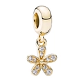 Golden five-petal flower charm pendant with clear sparkling cubic zirconia stones - 016-Five Petal Flower