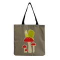 Detail of cute mushroom and snail illustration on a beige linen tote bag surface - Khaki Base Mushroom and Snail (hm0840)