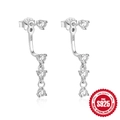 925 sterling silver C-shaped drop earrings featuring four round-cut sparkling cubic zirconia - 925 Silver / White Gold