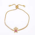 Adjustable gold bracelet with cute girl pendant and pink gemstones for couples - Style C (Gold Girl - Pink Zirconia)
