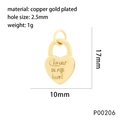 Detail of copper gold plated heart pendant with 'Forever in my heart' engraving - Heart Tag Pendant-P00206