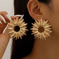 Exaggerated large gold sunflower stud earrings with retro sunburst radial design - Gold Large Irregular Sun Earrings (DZ-274)