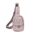 Pink studded leather chest bag for women with V-shaped rivets and adjustable strap - Purple