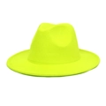 Classic wide-brim neon green wool felt fedora hat for men and women in vintage jazz style - M (56-58cm) / Neon Yellow