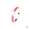 Pink enamel adjustable waterdrop ring with sparkling zircon in a gold-plated finish - Water Drop / Rose Red