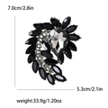 Vintage crystal brooch with black marquise gems and grey teardrop stone, 7.0cm high - Gunmetal