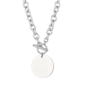 Silver titanium steel link necklace with round blank pendant and OT toggle clasp - Style A Steel Color Necklace (KN32261-Z)