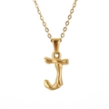 Golden bamboo texture letter J pendant necklace with delicate chain for women - Letter J