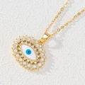 Collana occhio del male a forma di cuore dorato con smalto blu e zirconi luminosi - Stile Cuore Zirconia Pupilla Blu (S)