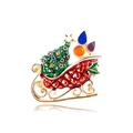 Christmas tree and red sleigh brooch with colorful rhinestones on a gold base - Christmas Tree With Sleigh (QT063)