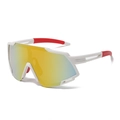 White frame sports cycling sunglasses with golden mirrored lens and red non-slip temple pads - White Frame Red Mirrored Lens