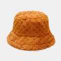 Caramel fluffy faux fur bucket hat with textured plush finish for autumn winter warmth - M (56-58cm) / Caramel color