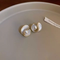 Vintage gold swirl earrings with white enamel and centered pearl in classic palace style - Silver Pin Curled Geometric Pearl Earrings