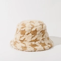 Λούτρινο καπέλο bucket με μοτίβο houndstooth σε χακί και μπεζ για το χειμώνα - M (56-58cm) / Κίτρινο/Χακί Καρό