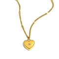 Collar de acero inoxidable chapado en oro de 18K con colgante de corazón y minicircón - Octubre/Turmalina Rosa