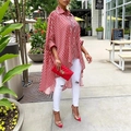 Detail of red and white striped long sleeve shirt with asymmetrical irregular hemline - S / Red White