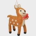 Handmade orange felt reindeer ornament with white dots and a gift box for Christmas - Deer with Gift Box / 9*6CM