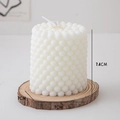 White bubble pillar scented candle on wood slice base measuring 7.4cm by 7cm - Short Bubble Pillar (Tuberose) / White