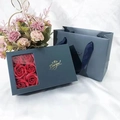 Navy blue jewelry gift box with red roses, heart pattern, and I Love You gold foil - Flower Box + Handbag + Greeting Card / Blue Letter Style