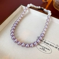 French vintage pearl necklace featuring lavender and white pearls with silver clasp - 43# Necklace-Purple-10mm Mixed