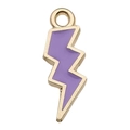 Golden lightning bolt charm with purple enamel inlay and round hanging loop - Purple Lightning (7x20mm)