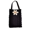 Detail of black bubble texture car tissue holder with 3D cream flower ornament - Black Bubble Fabric-Beige Large 6-Petal Flower