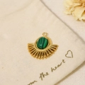 Detail of bohemian gold stainless steel pendant with green malachite stone inlay - Pendant Only (Without Chain)-Radiant Oval Malachite (SAC23061905)