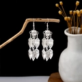 Bohemian silver leaf fringe earrings with vintage ethnic layered metal charms - Multi-layer Leaf Metal Tassel Style (E1862)