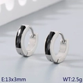 Silver titanium steel hoop earring with black zircon inlay, size 13x3mm and weight 2.5g - Silver Base with Black Stone (KE118302-TGD)