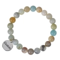 Customizable natural stone beaded bracelet with engraved round stainless steel pendant - Amazonite (Customized)