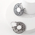 Vintage hollow flower hoop earrings with white inlay in bohemian ethnic silver style - Antique Silver (2732)