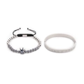 Silbernes Armreif-Set mit römischen Ziffern und blauem Perlenarmband mit Krone für Herren - Blauer Zirkonia Silber-Set