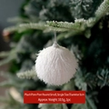 Pallina di Natale in peluche bianco da 8cm con glitter e cordino argentato per albero - Pallina di Peluche Piccola Rotonda / Diametro 8cm