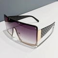 Modern oversized one-piece sunglasses with gradient purple lenses and quilted temples - Black Frame Gradient Grey