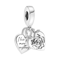 Double heart charm with rose cutout and I love you more anything engraving - Rose Heart