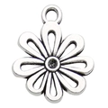 Pendentif fleur argenté avec strass noir pour création de bijoux artisanaux - 1 Pièce Fleur 17x21mm