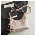 Pink jacquard silk handbag with leather strap on a stylish lifestyle background - Pink