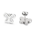 Sparkling silver butterfly stud earrings with rhinestones for a luxury jewelry set - Silver Butterfly Stud Earrings (KE109004-KFC)