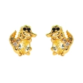 Detailed close-up of golden dinosaur earrings with yellow zircon and crystal accents - Gold Crocodile Pair
