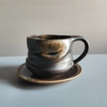 Japanese retro ceramic coffee cup and saucer set with black and gold gradient glaze - 201-e Large-bellied Cup + Saucer 250ml / Universal