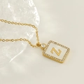 18K gold plated stainless steel square necklace with shell Z letter and crystal frame - Gold-Z