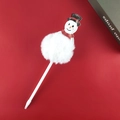 Creative Christmas snowman ballpoint pen with white plush ball and red festive background - Snowman-2