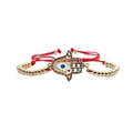 Adjustable red string Hamsa Hand and Evil Eye beaded bracelet with colorful zircon stones - Copper Beads Red Rope Hamsa Hand