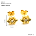 Golden 18K gold plated snowflake stud earrings in 304 stainless steel with zircon stone - Snowflake Star Style (SE319G)